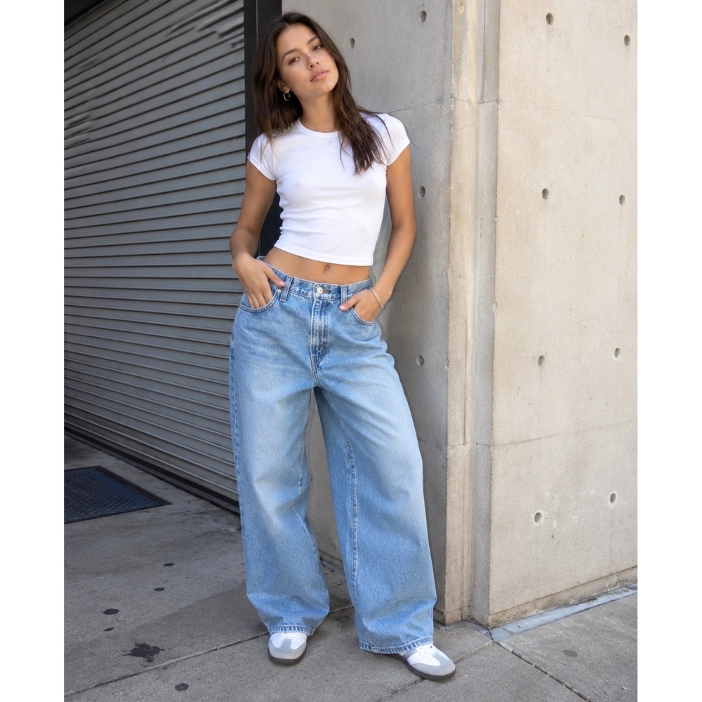 Levi's Cinch Baggy Jeans 31 Light Wash High Rise Wide Leg Adjustable Waist